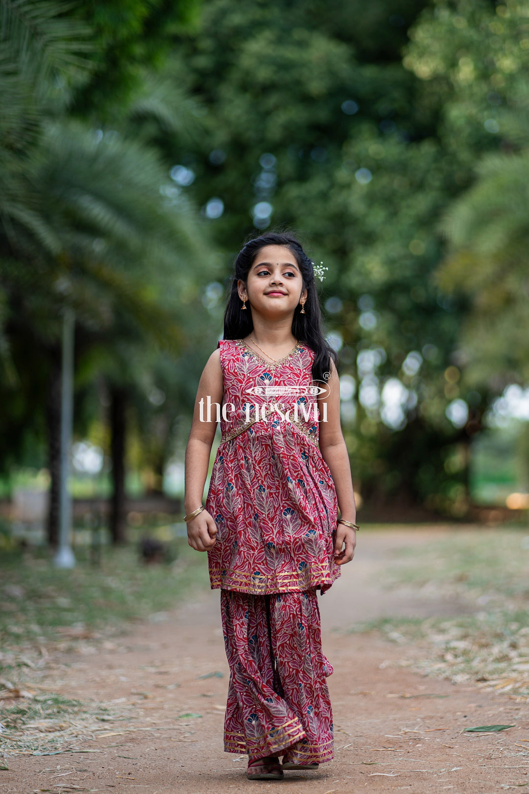 The Nesavu Girls Sharara / Plazo Set Nesavu Modal Silk Printed Sharara Set for Girls Diwali Special Hand Embroidered Dress Nesavu Modal Silk Sharara Set for Girls Diwali Special Hand Embroidered Dress | The Nesavu