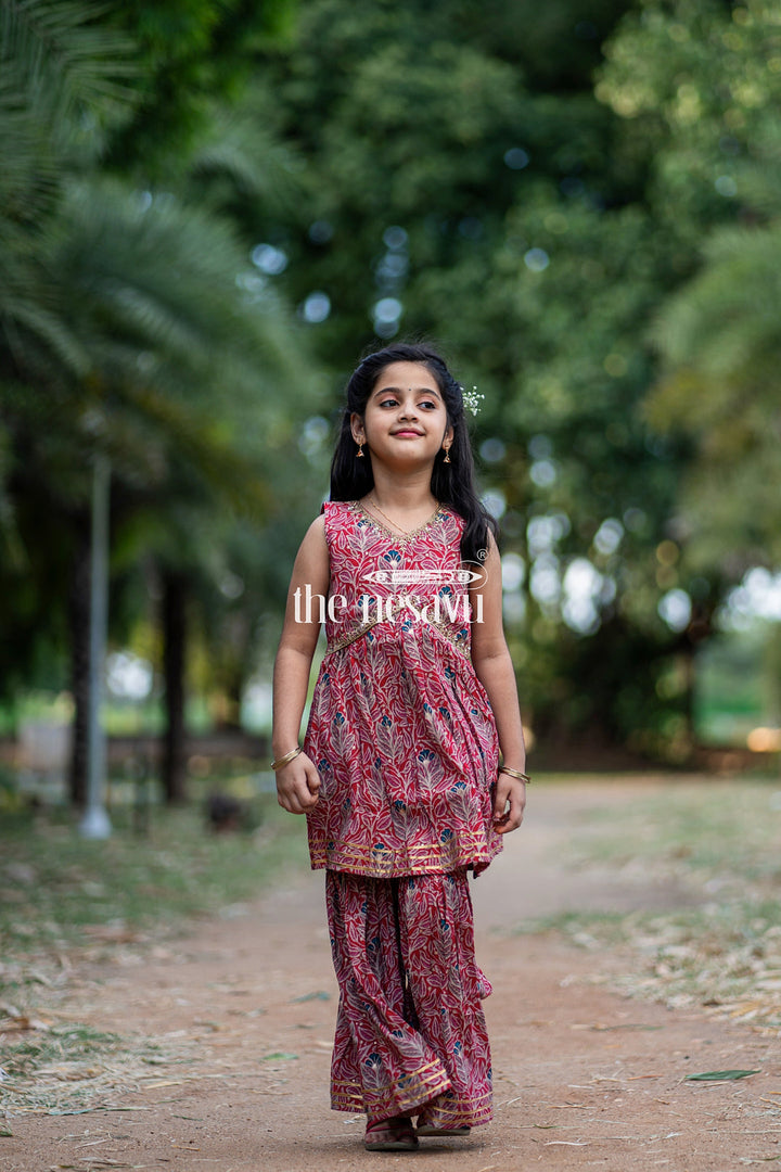 The Nesavu Girls Sharara / Plazo Set Nesavu Modal Silk Printed Sharara Set for Girls Diwali Special Hand Embroidered Dress Nesavu Modal Silk Sharara Set for Girls Diwali Special Hand Embroidered Dress | The Nesavu
