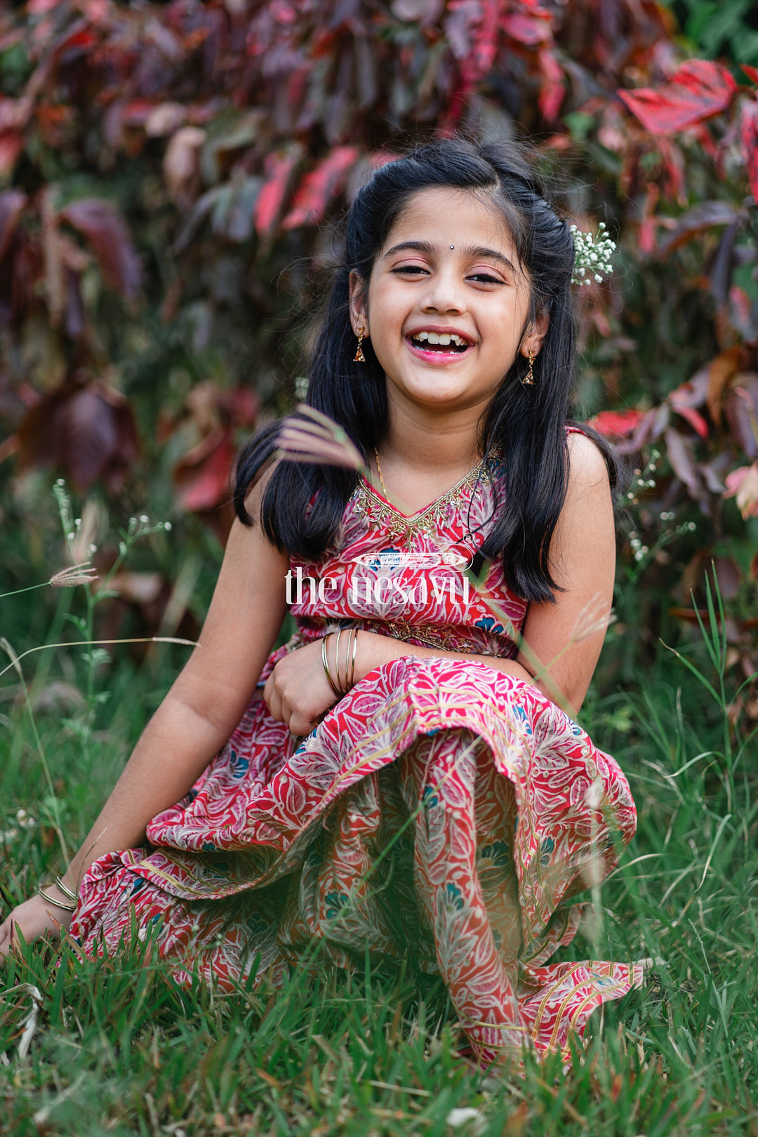 The Nesavu Girls Sharara / Plazo Set Nesavu Modal Silk Printed Sharara Set for Girls Diwali Special Hand Embroidered Dress Nesavu Modal Silk Sharara Set for Girls Diwali Special Hand Embroidered Dress | The Nesavu