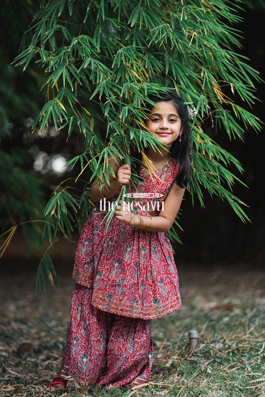 The Nesavu Girls Sharara / Plazo Set Nesavu Modal Silk Printed Sharara Set for Girls Diwali Special Hand Embroidered Dress Nesavu Modal Silk Sharara Set for Girls Diwali Special Hand Embroidered Dress | The Nesavu
