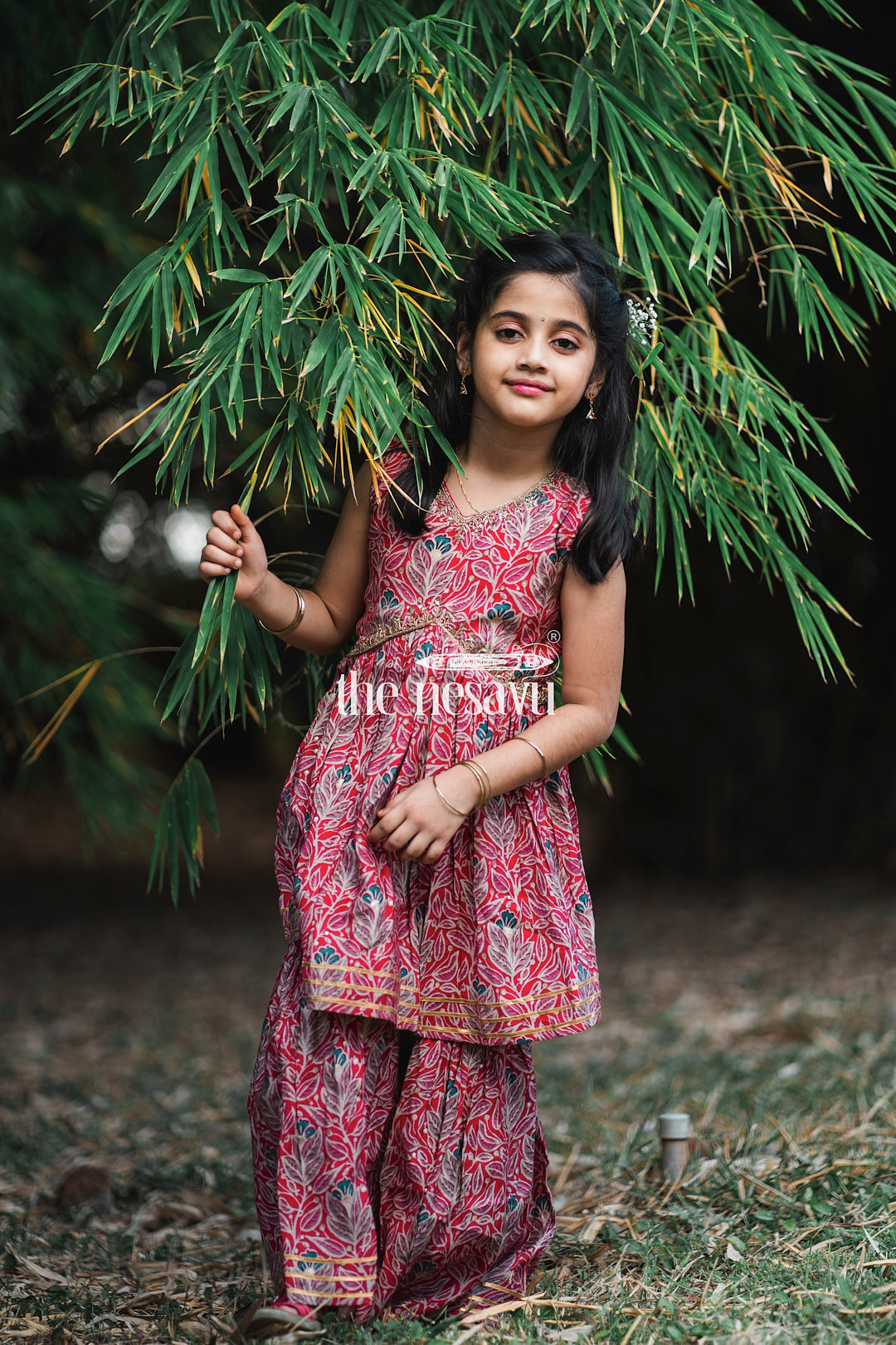 The Nesavu Girls Sharara / Plazo Set Nesavu Modal Silk Printed Sharara Set for Girls Diwali Special Hand Embroidered Dress Nesavu Modal Silk Sharara Set for Girls Diwali Special Hand Embroidered Dress | The Nesavu