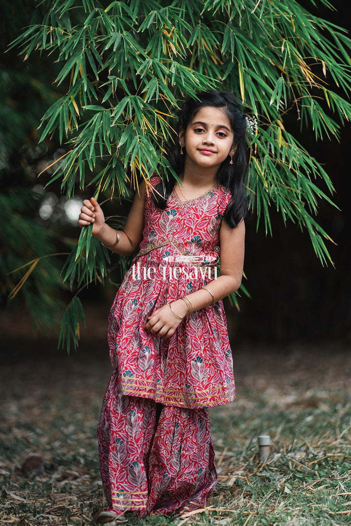 The Nesavu Girls Sharara / Plazo Set Nesavu Modal Silk Printed Sharara Set for Girls Diwali Special Hand Embroidered Dress Nesavu Modal Silk Sharara Set for Girls Diwali Special Hand Embroidered Dress | The Nesavu
