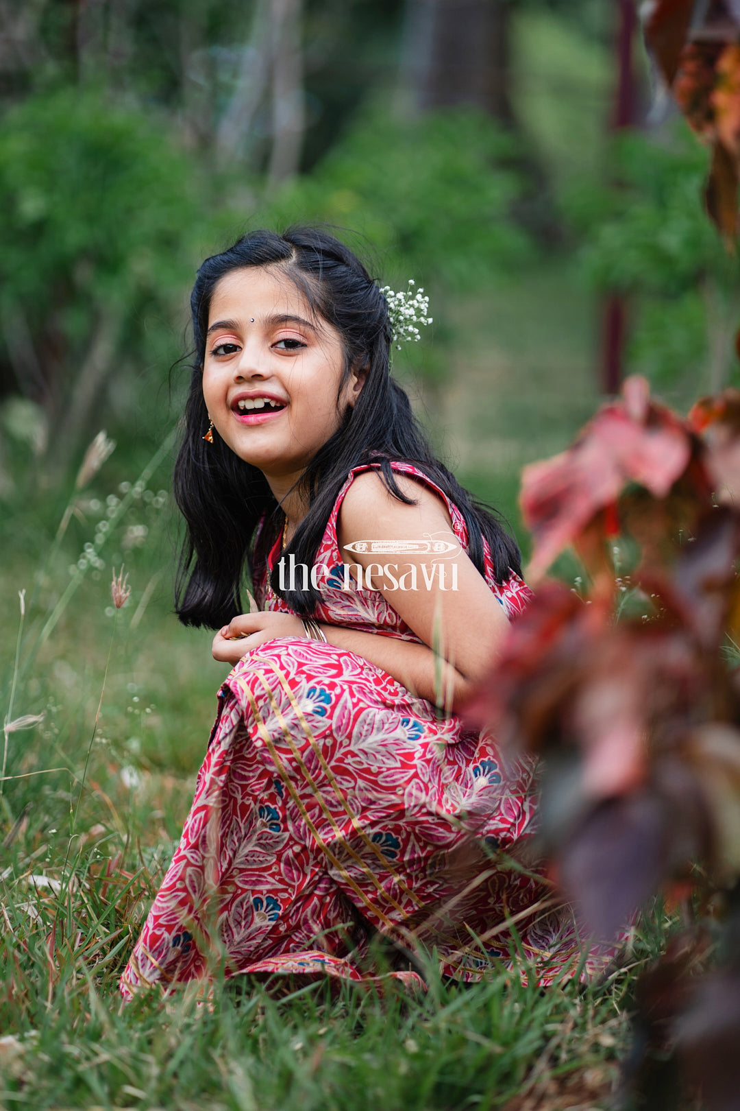 The Nesavu Girls Sharara / Plazo Set Nesavu Modal Silk Printed Sharara Set for Girls Diwali Special Hand Embroidered Dress Nesavu Nesavu Modal Silk Sharara Set for Girls | Diwali Special Hand Embroidered Dress