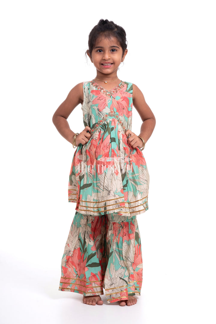 The Nesavu Girls Sharara / Plazo Set Nesavu Modal Silk Printed Sharara Suit Party Wear for Girls Navratri Festive Outfit Nesavu Modal Silk Sharara Suit Party Wear for Girls Navratri Festive Outfit | The Nesavu