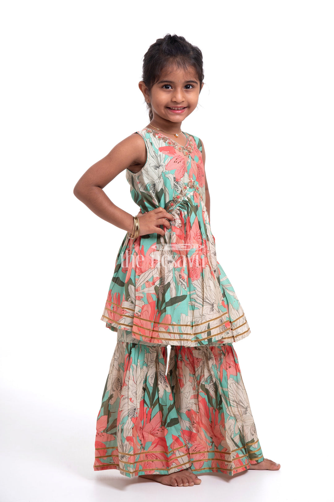 The Nesavu Girls Sharara / Plazo Set Nesavu Modal Silk Printed Sharara Suit Party Wear for Girls Navratri Festive Outfit Nesavu Modal Silk Sharara Suit Party Wear for Girls Navratri Festive Outfit | The Nesavu