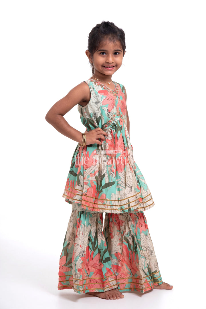 The Nesavu Girls Sharara / Plazo Set Nesavu Modal Silk Printed Sharara Suit Party Wear for Girls Navratri Festive Outfit Nesavu Modal Silk Sharara Suit Party Wear for Girls Navratri Festive Outfit | The Nesavu