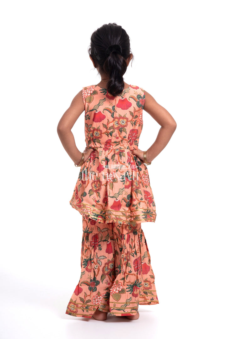 The Nesavu Girls Sharara / Plazo Set Nesavu Modal Silk Printed Sharara Top Dress for Girls Diwali Special Hand Embroidered Outfit Nesavu Modal Silk Printed Sharara Top Dress for Girls Diwali Special | The Nesavu