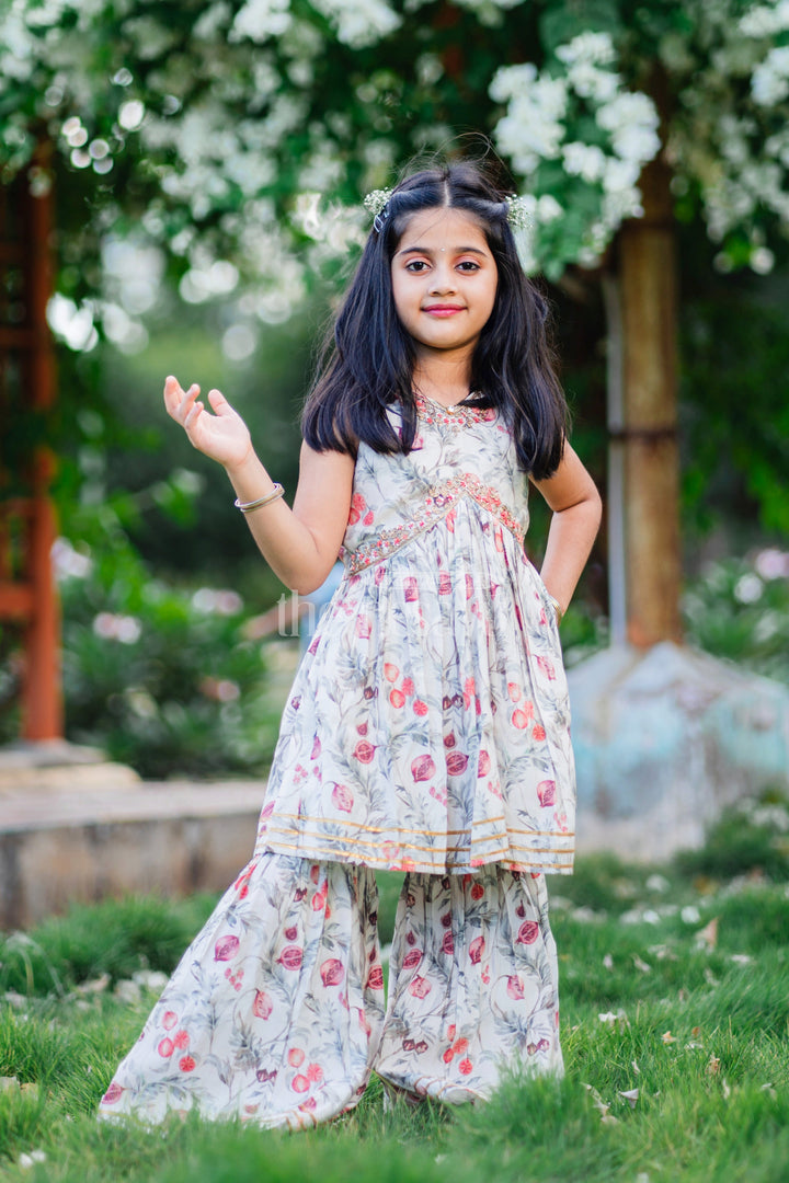 The Nesavu Girls Sharara / Plazo Set Nesavu Modal Silk Traditional Kurti Sharara for Kids Diwali and Dussehra Special Outfit Nesavu 16 (1Y) / Beige GPS315B-16 Nesavu Modal Silk Traditional Kurti Sharara for Kids | Diwali and Dussehra Special