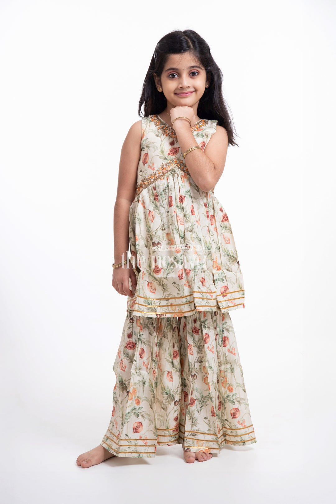The Nesavu Girls Sharara / Plazo Set Nesavu Modal Silk Traditional Kurti Sharara for Kids Diwali and Dussehra Special Outfit Nesavu Modal Silk Traditional Kurti Sharara for Kids Diwali and Dussehra Special | The Nesavu