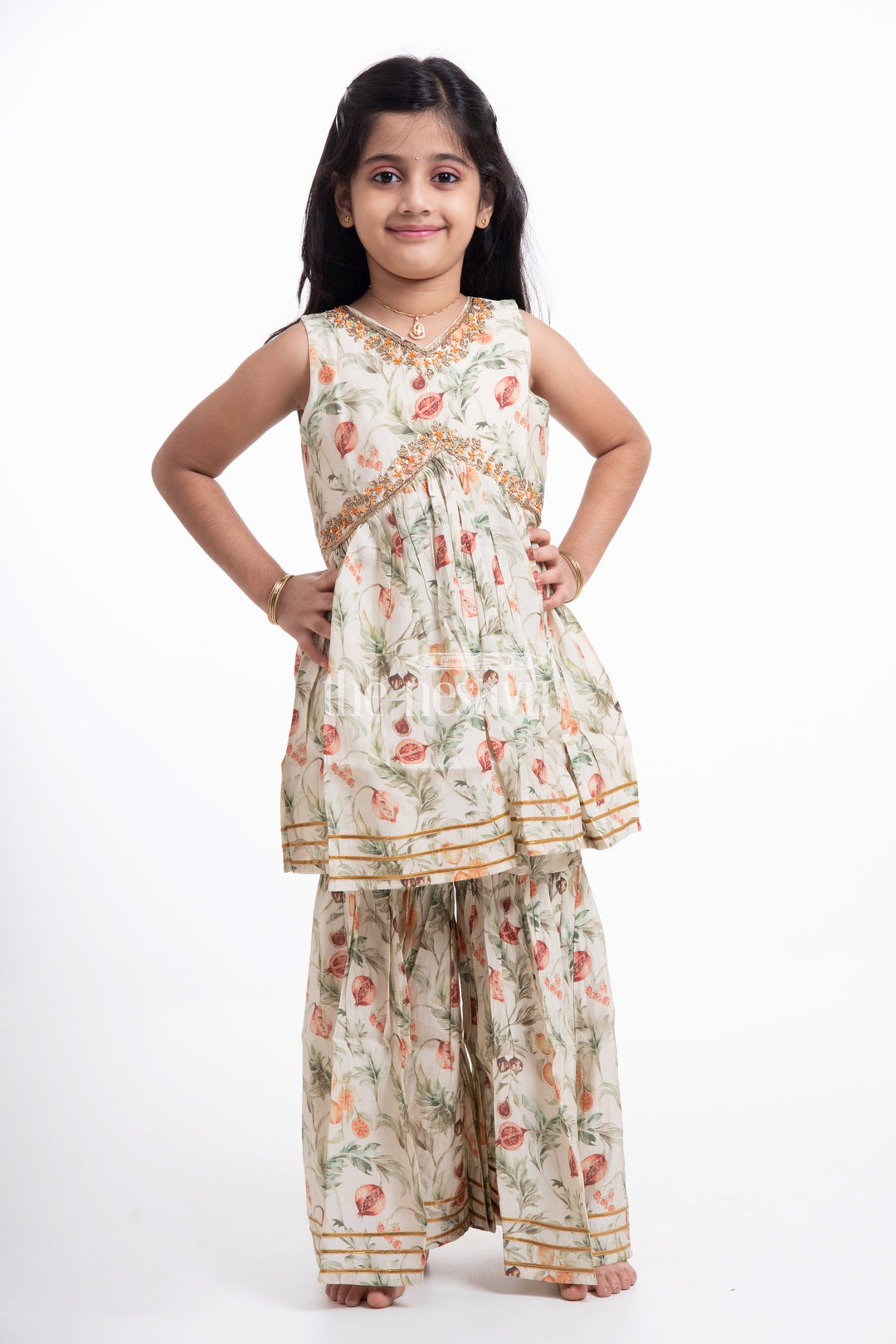 The Nesavu Girls Sharara / Plazo Set Nesavu Modal Silk Traditional Kurti Sharara for Kids Diwali and Dussehra Special Outfit Nesavu Nesavu Modal Silk Traditional Kurti Sharara for Kids | Diwali and Dussehra Special