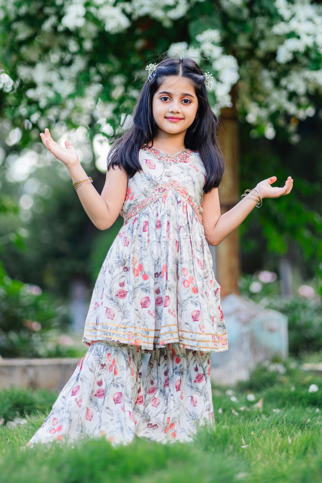 The Nesavu Girls Sharara / Plazo Set Nesavu Modal Silk Traditional Kurti Sharara for Kids Diwali and Dussehra Special Outfit Nesavu Nesavu Modal Silk Traditional Kurti Sharara for Kids | Diwali and Dussehra Special