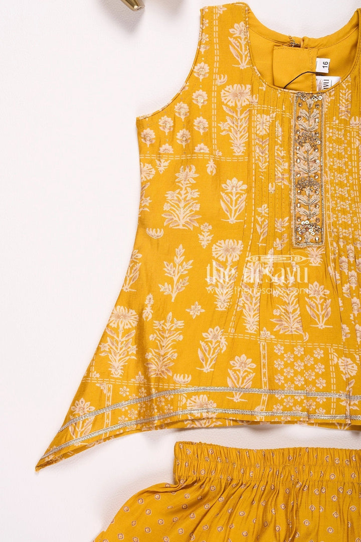 The Nesavu Girls Sharara / Plazo Set Nesavu Modal Silk Vibrant Girls Kurti & Sharara with Dupatta Diwali Special Hand Embroidered Set Nesavu Modal Silk Kurti & Sharara Set for Girls Diwali Special | The Nesavu