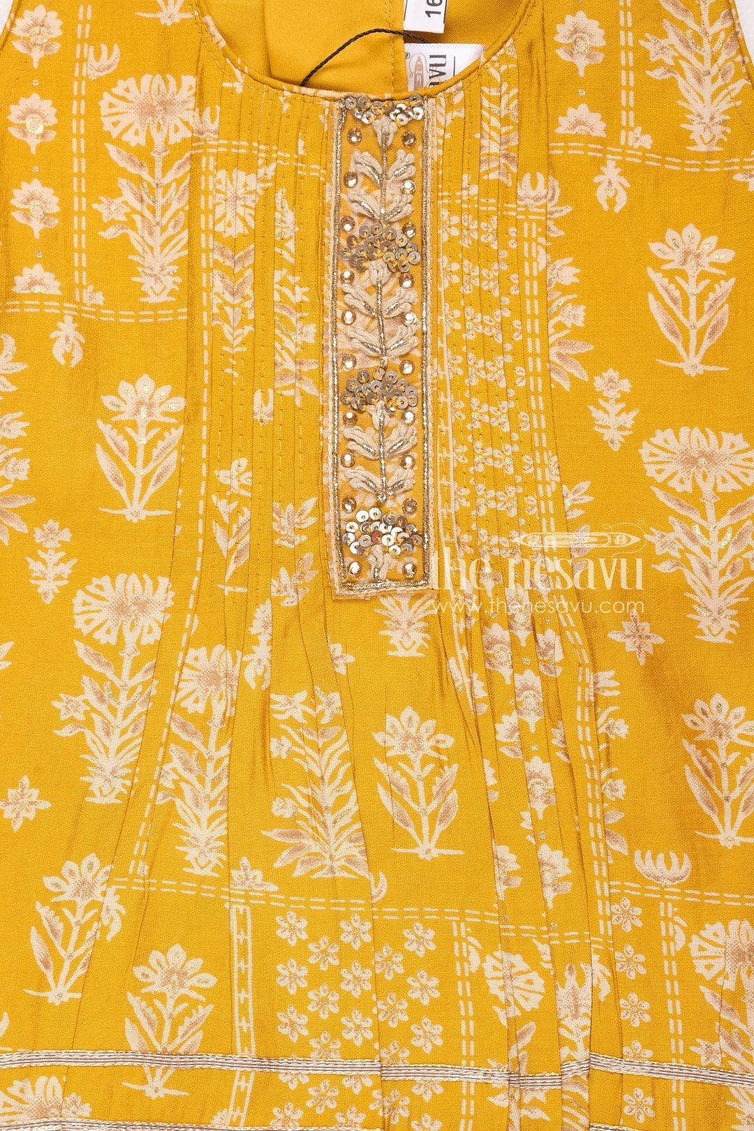 The Nesavu Girls Sharara / Plazo Set Nesavu Modal Silk Vibrant Girls Kurti & Sharara with Dupatta Diwali Special Hand Embroidered Set Nesavu Modal Silk Kurti & Sharara Set for Girls Diwali Special | The Nesavu