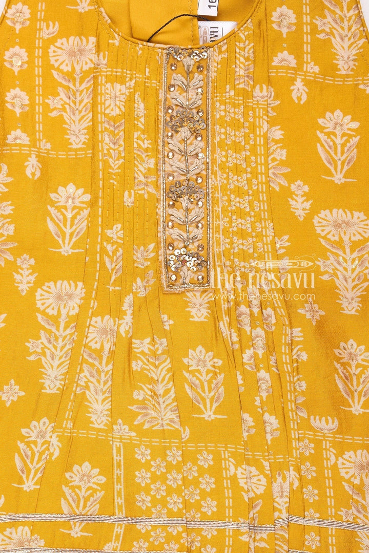 The Nesavu Girls Sharara / Plazo Set Nesavu Modal Silk Vibrant Girls Kurti & Sharara with Dupatta Diwali Special Hand Embroidered Set Nesavu Modal Silk Kurti & Sharara Set for Girls Diwali Special | The Nesavu