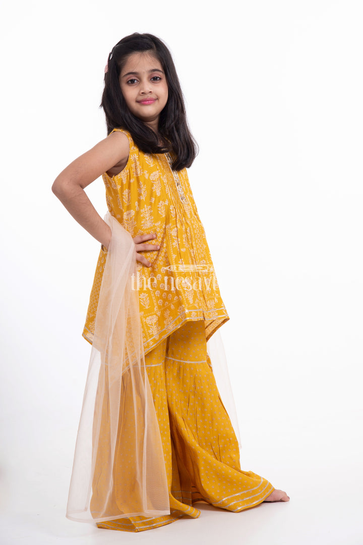 The Nesavu Girls Sharara / Plazo Set Nesavu Modal Silk Vibrant Girls Kurti & Sharara with Dupatta Diwali Special Hand Embroidered Set Nesavu Modal Silk Kurti & Sharara Set for Girls Diwali Special | The Nesavu