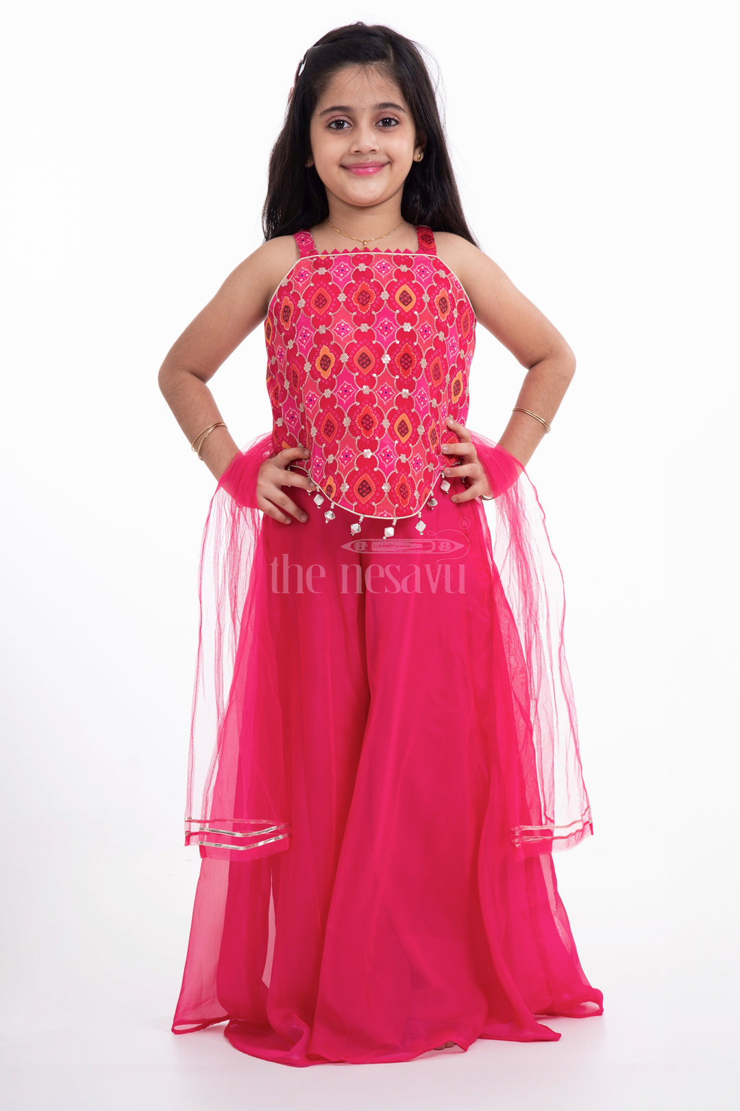 The Nesavu Girls Sharara / Plazo Set Nesavu Pure Georgette Crop Top with Plazo Set for Girls Navratri and Diwali Special Nesavu Nesavu Pure Georgette Crop Top with Plazo Set for Girls | Navratri and Diwali Special