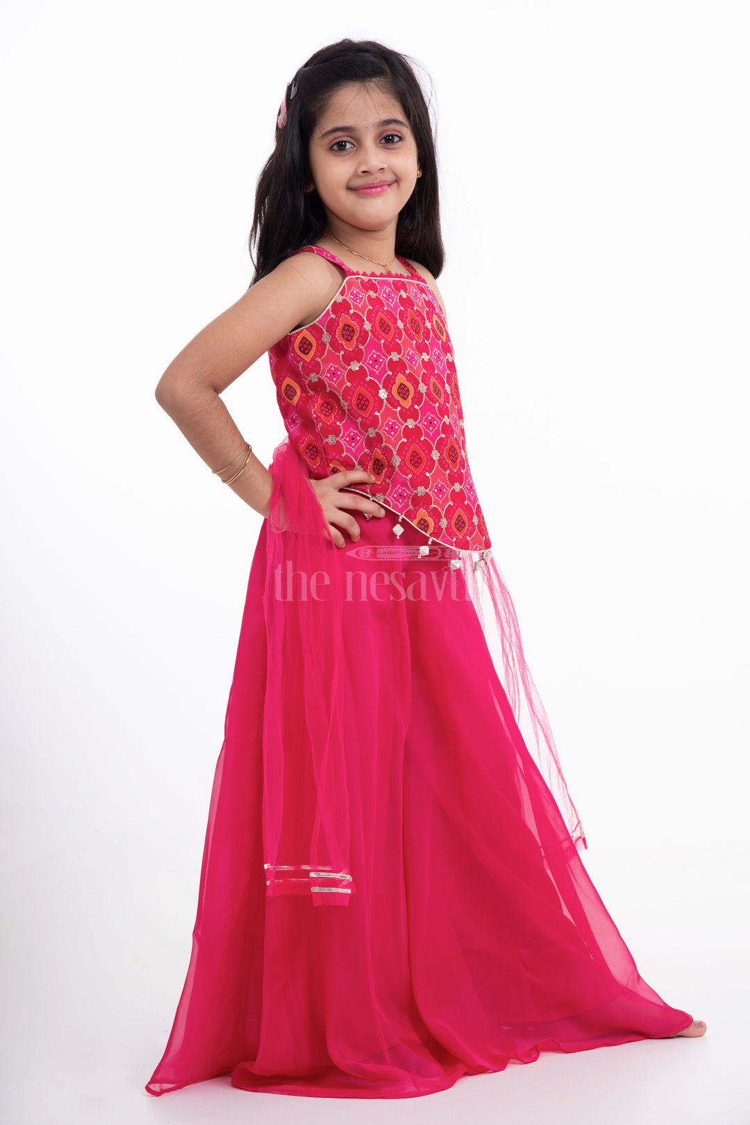 The Nesavu Girls Sharara / Plazo Set Nesavu Pure Georgette Crop Top with Plazo Set for Girls Navratri and Diwali Special Nesavu Pure Georgette Crop Top with Plazo Set for Girls Navratri and Diwali Special | The Nesavu