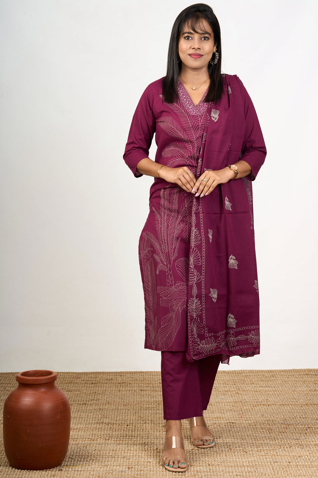 The Nesavu Womens Flared Suit Sets Nesavu Women'S Georgette Flared Suit Set in Purple Elegant Wedding Wear Dresses Nesavu 38 (M) / Purple WTH068A-38 Women'S Georgette Flared Suit Set Purple Elegant Wedding Wear Dresses | The Nesavu