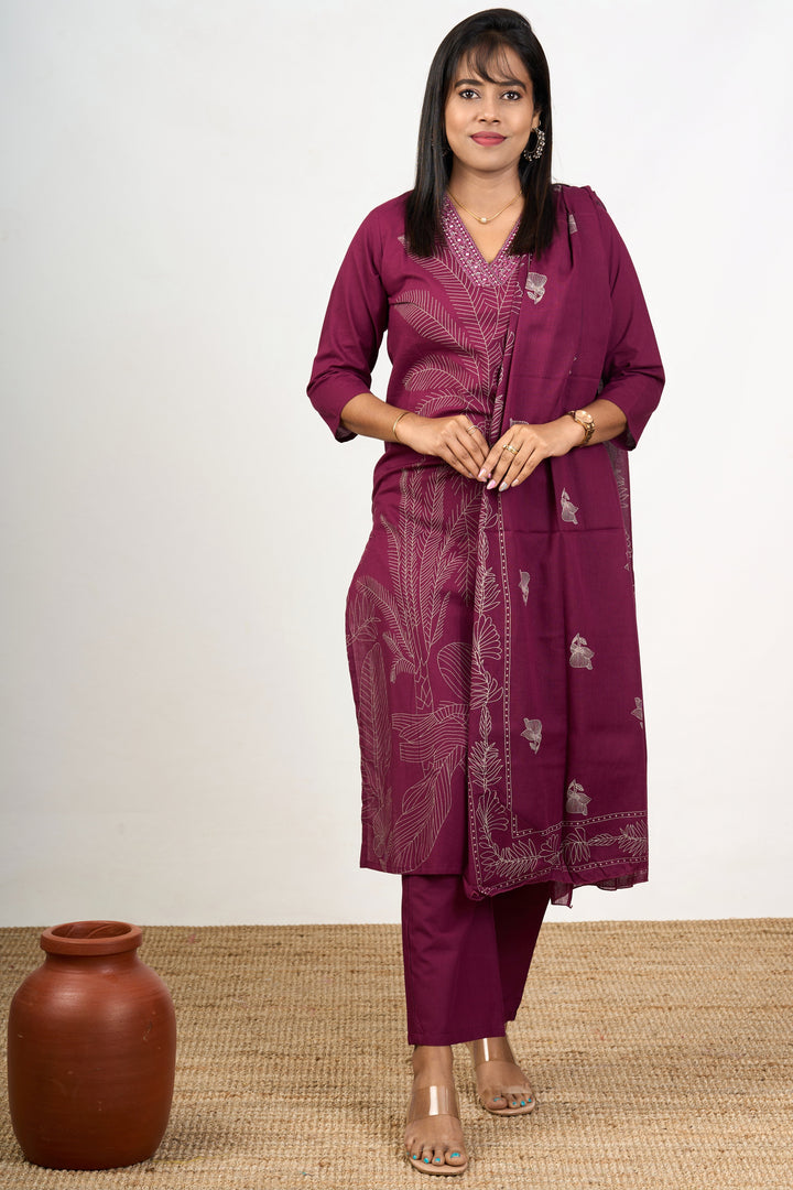 The Nesavu Womens Flared Suit Sets Nesavu Women'S Georgette Flared Suit Set in Purple Elegant Wedding Wear Dresses Nesavu 38 (M) / Purple WTH068A-38 Women'S Georgette Flared Suit Set Purple Elegant Wedding Wear Dresses | The Nesavu