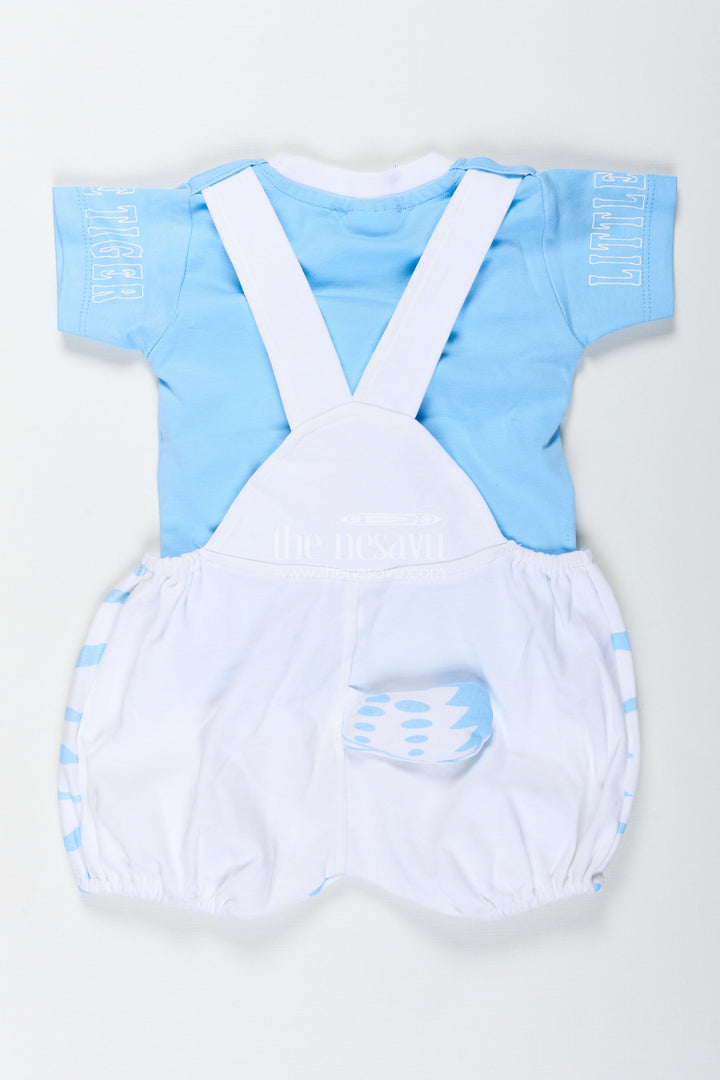The Nesavu Boys Casual Set New Born Bunny Outfit for Boys in Cotton with Animal Digital Print and Light Blue Dungaree Set Nesavu Nesavu New Born Bunny Outfit Baby Boys Blue Cotton Dungaree Animal Print