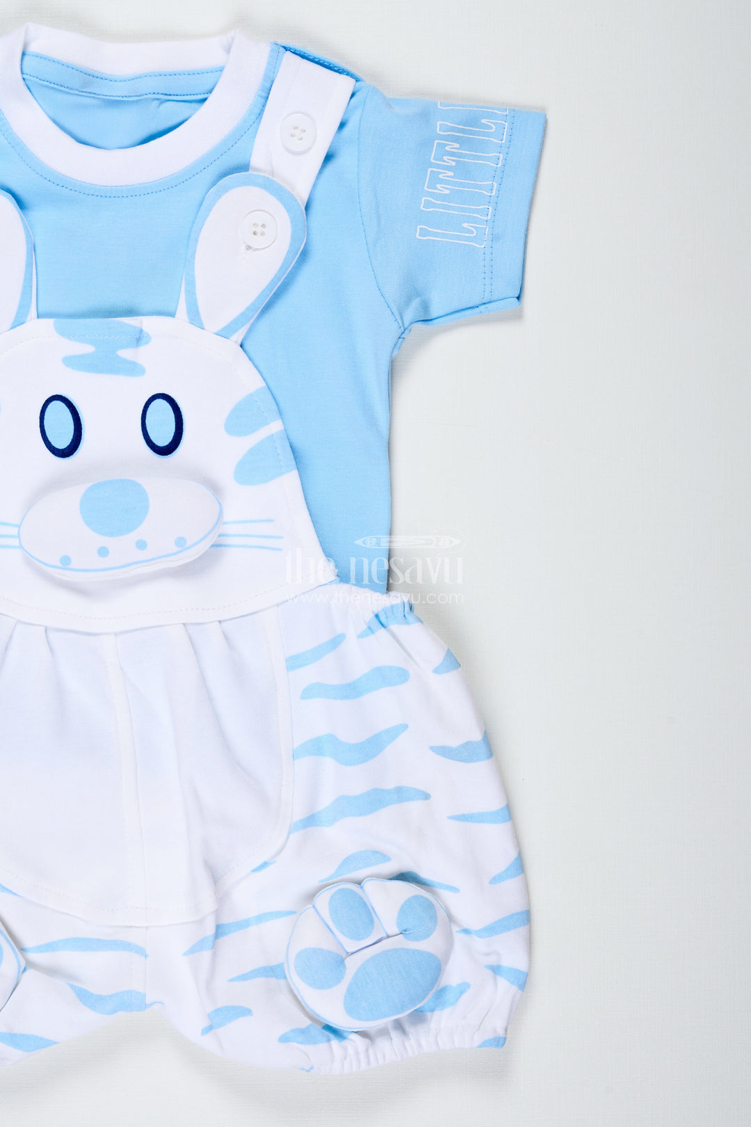 The Nesavu Boys Casual Set New Born Bunny Outfit for Boys in Cotton with Animal Digital Print and Light Blue Dungaree Set Nesavu Nesavu New Born Bunny Outfit Baby Boys Blue Cotton Dungaree Animal Print