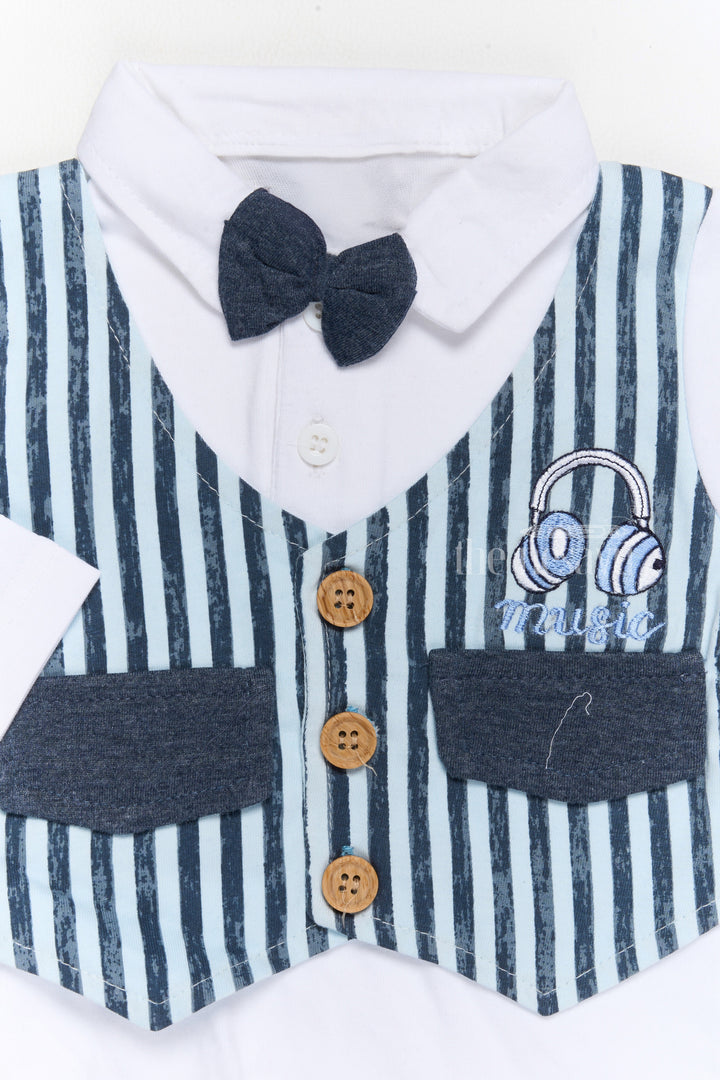 The Nesavu Baby Casual Sets New Born Thermal Wear Cotton Two-Piece Set with Blue Striped Vest and Navy Pants Nesavu New Born Thermal Wear Cotton Two-Piece Set Blue Striped Vest | The Nesavu