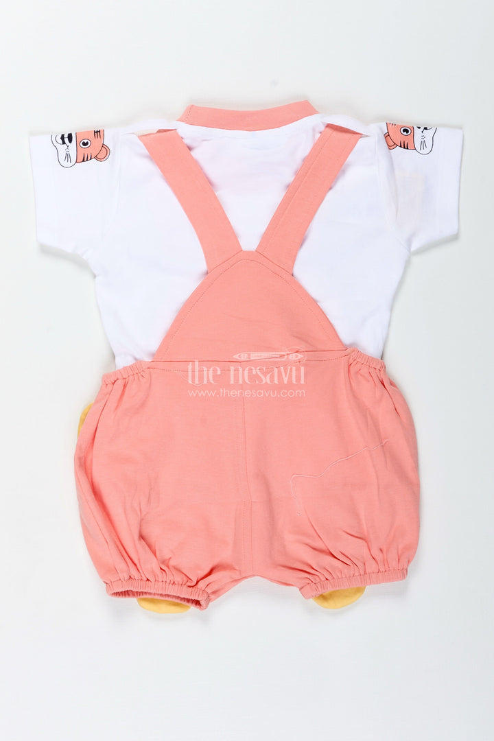 The Nesavu Boys Casual Set New Look Tiger Print Dress for Boys in Cotton with Playful Yellow Detailing and Embroidered Animal Face Nesavu Nesavu New Look Tiger Print Dress Boys Soft Cotton Embroidered Face Colorful Dungaree