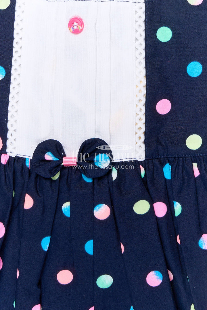 The Nesavu Baby Cotton Frocks Newborn Black Dress with Polka Dot Digital Print and Lace Trimmed Sleeves for Baby Girls Nesavu Nesavu Newborn Black Dress Multicolor Polka Dots Soft Cotton Lace Trim Baby Girls