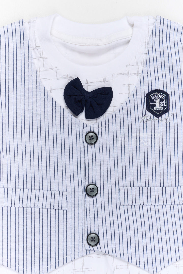 The Nesavu Baby Casual Sets Newborn Cotton Clothes Navy Blue Shorts with Striped Vest and Bowtie Nesavu Newborn Cotton Clothes Striped Vest Bowtie Navy Blue Shorts | The Nesavu