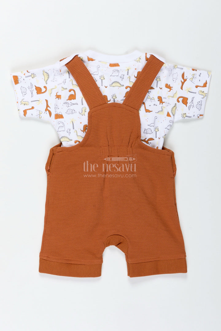 The Nesavu Boys Casual Set Newborn Dinosaur Outfit for Boys in Waffle Knit Cotton with Embellished Dino Patch and Printed Tee Nesavu Nesavu Newborn Dinosaur Outfit Boys Waffle Knit Cotton Embellished Patch Printed Tee