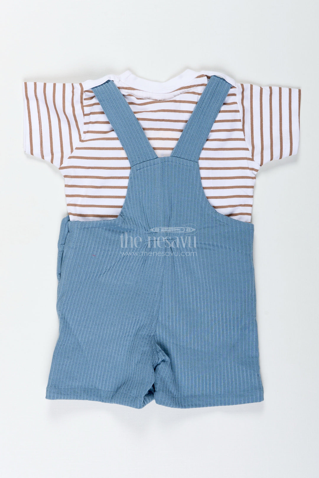 The Nesavu Boys Casual Set Newborn Dinosaur Set Outfit for Boys in Blue Corduroy Cotton with Dino Embellished Dungaree Nesavu Nesavu Newborn Dinosaur Set Outfit Boys Blue Corduroy Cotton Fun Dino Patches