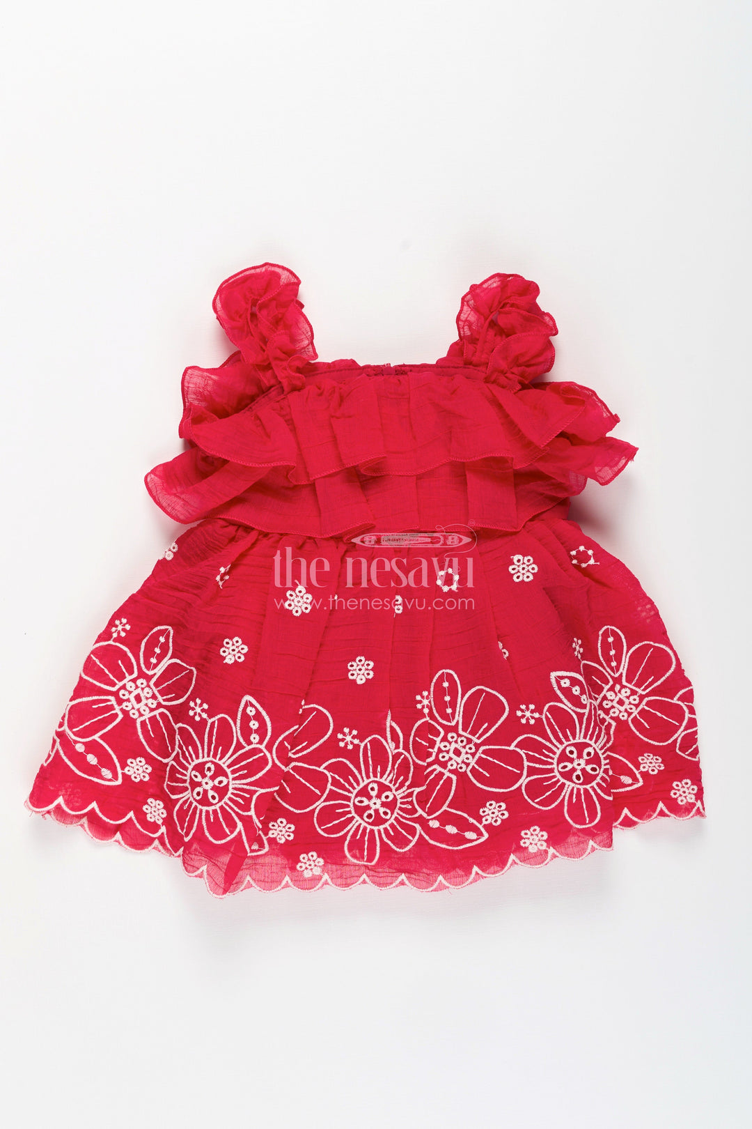The Nesavu Girls Shorts Newborn Ethnic Wear with Floral Lace Detailing in Soft Cotton for Baby Girls in Vibrant Orange Nesavu 14 (6M) / Purple BFJ828A-14 Nesavu newborn ethnic frock floral lace embroidery soft cotton baby girls orange