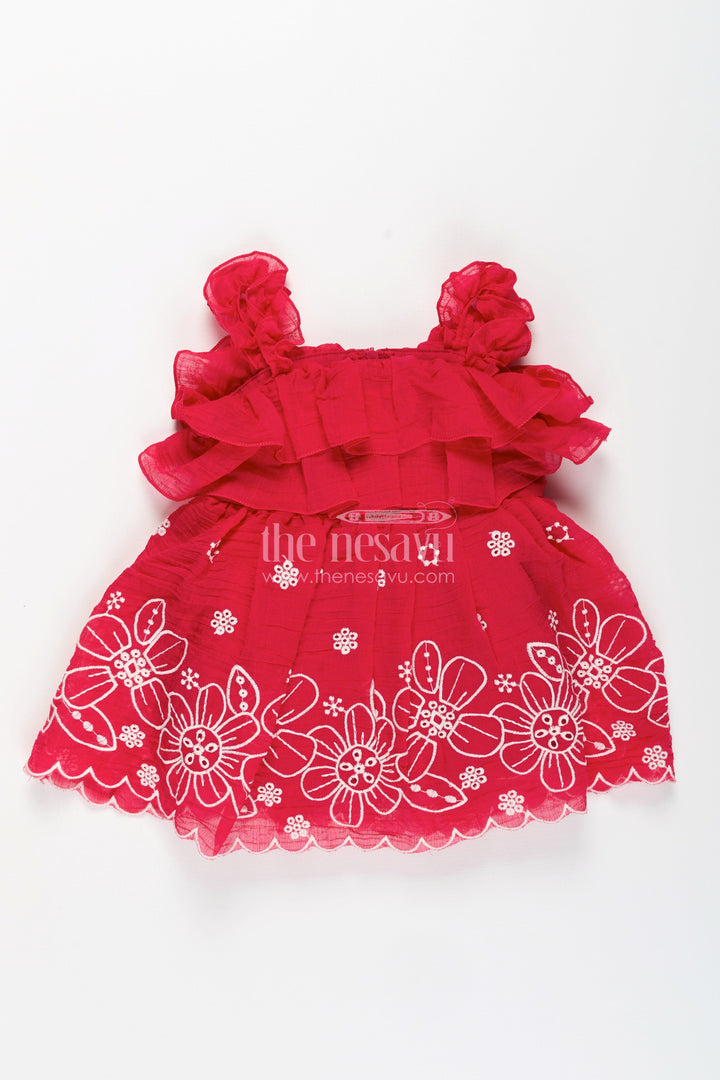 The Nesavu Girls Shorts Newborn Ethnic Wear with Floral Lace Detailing in Soft Cotton for Baby Girls in Vibrant Orange Nesavu 14 (6M) / Purple BFJ828A-14 Nesavu newborn ethnic frock floral lace embroidery soft cotton baby girls orange
