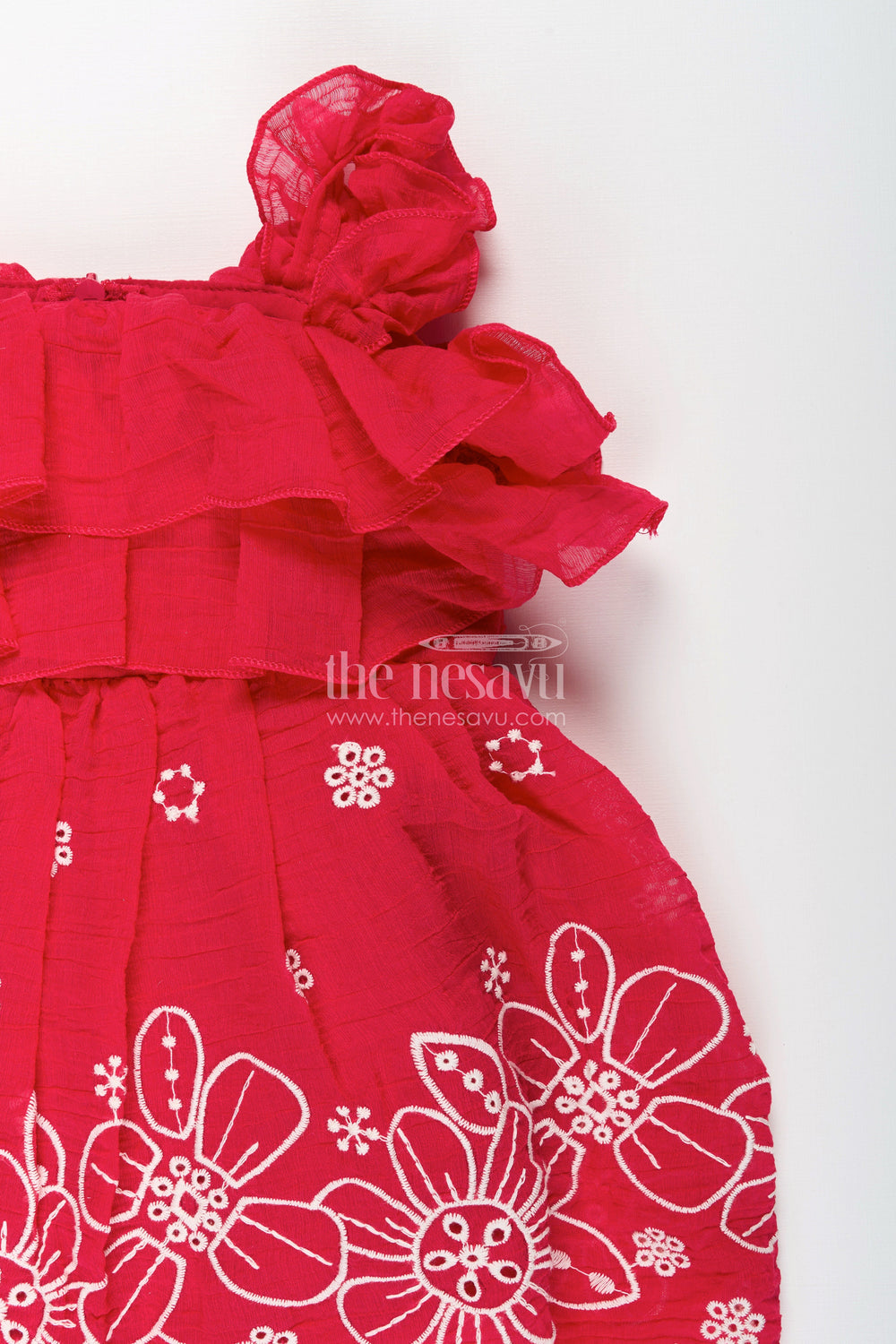 The Nesavu Girls Shorts Newborn Ethnic Wear with Floral Lace Detailing in Soft Cotton for Baby Girls in Vibrant Orange Nesavu Nesavu newborn ethnic frock floral lace embroidery soft cotton baby girls orange