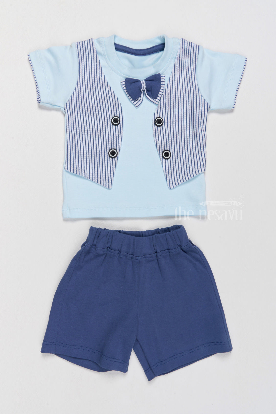 The Nesavu Baby Casual Sets Newborn Festive Wear Set with Bowtie and Striped Vest for Special Occasions Nesavu 10 (NB) / Blue BCS196B-10 Newborn Festive Wear Set Bowtie Striped Vest Special Occasions | The Nesavu