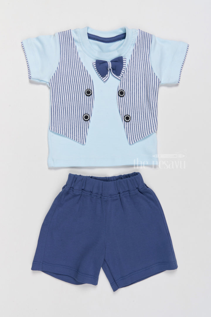The Nesavu Baby Casual Sets Newborn Festive Wear Set with Bowtie and Striped Vest for Special Occasions Nesavu 10 (NB) / Blue BCS196B-10 Newborn Festive Wear Set Bowtie Striped Vest Special Occasions | The Nesavu