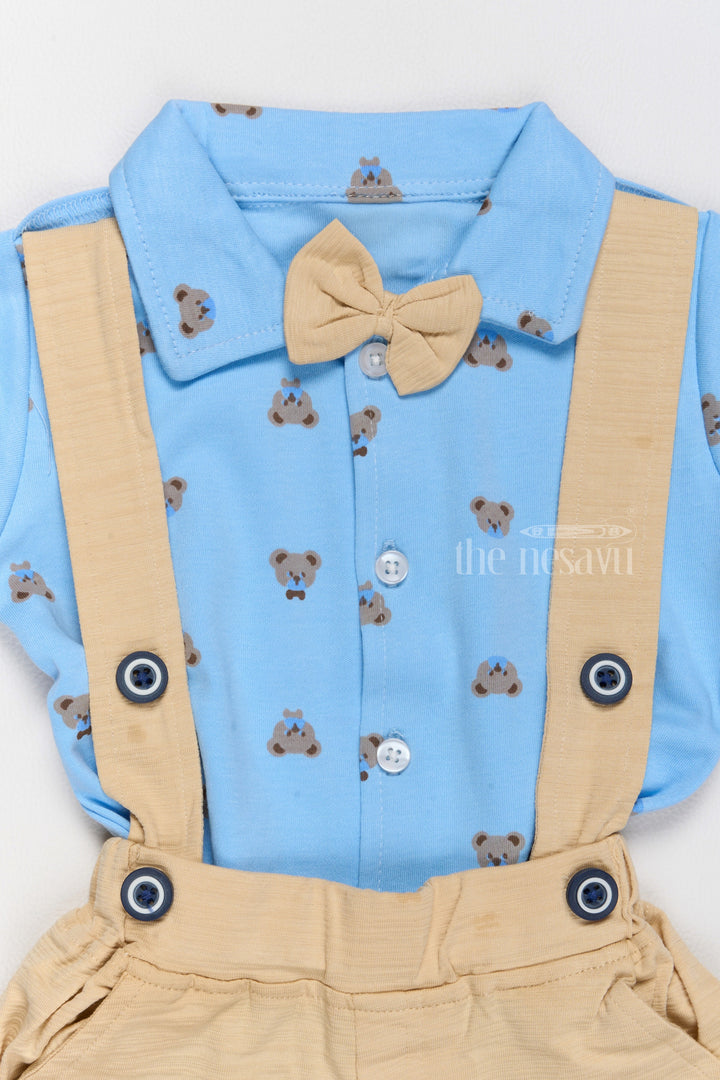 The Nesavu Baby Casual Sets Newborn Fourth Of July Outfit Blue Bow Tie Shirt with Yellow Suspender Shorts Nesavu Newborn Fourth July Outfit Blue Bow Tie Shirt Yellow Suspender Shorts | The Nesavu