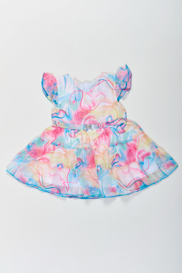 The Nesavu Baby Cotton Frocks Newborn Frock in Soft Georgette with Multicolour Digital Print and Layered Frills for Baby Girls Nesavu 14 (6M) / Blue BFJ765B-14 Newborn Frock Baby Girls Georgette Multicolour Digital Print Frilled Layers | The Nesavu