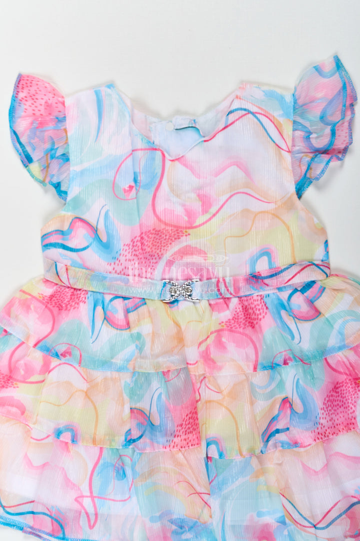The Nesavu Baby Cotton Frocks Newborn Frock in Soft Georgette with Multicolour Digital Print and Layered Frills for Baby Girls Nesavu Newborn Frock Baby Girls Georgette Multicolour Digital Print Frilled Layers | The Nesavu