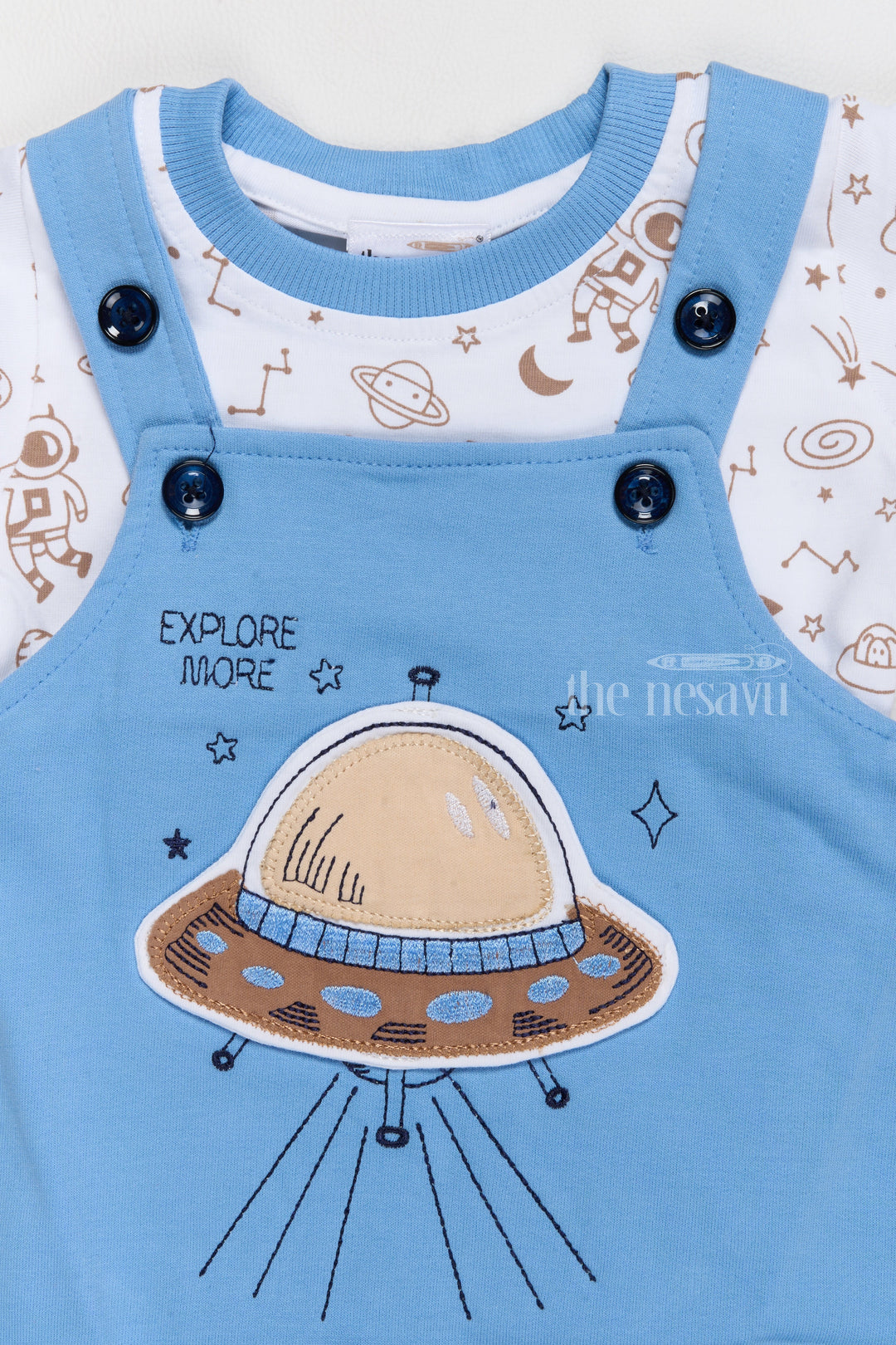 The Nesavu Baby Casual Sets Newborn Holiday Dress Blue Space Theme Dungaree with Printed T-Shirt Nesavu Newborn Holiday Dress Blue Space Theme Dungaree Printed T-Shirt | The Nesavu