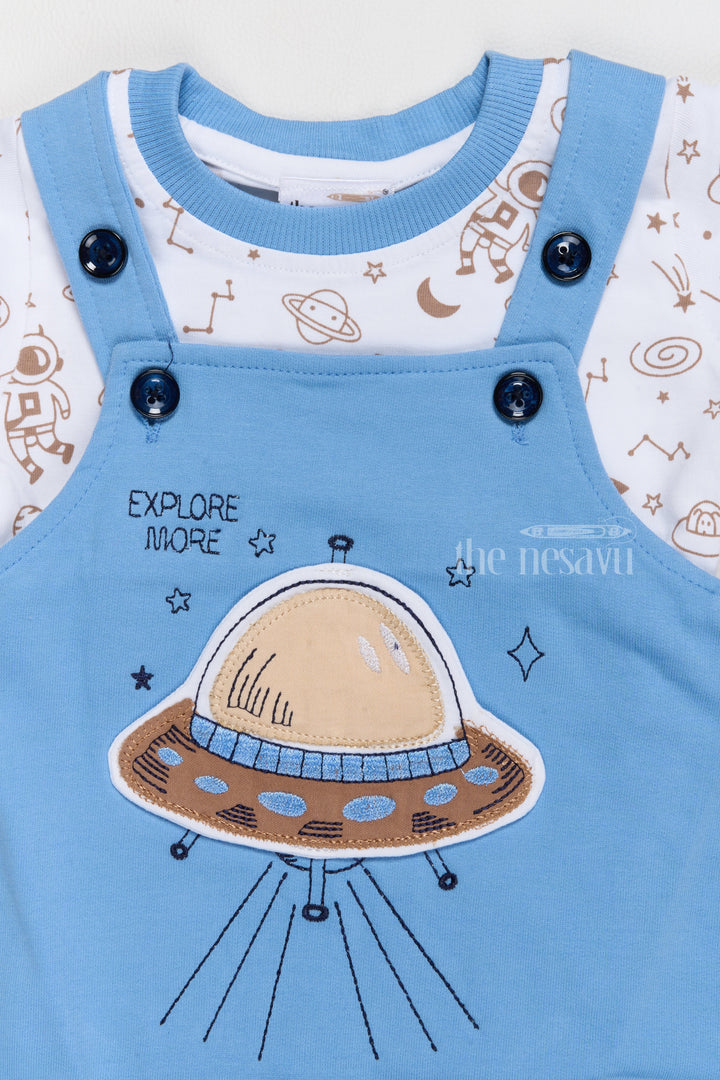 The Nesavu Baby Casual Sets Newborn Holiday Dress Blue Space Theme Dungaree with Printed T-Shirt Nesavu Newborn Holiday Dress Blue Space Theme Dungaree Printed T-Shirt | The Nesavu