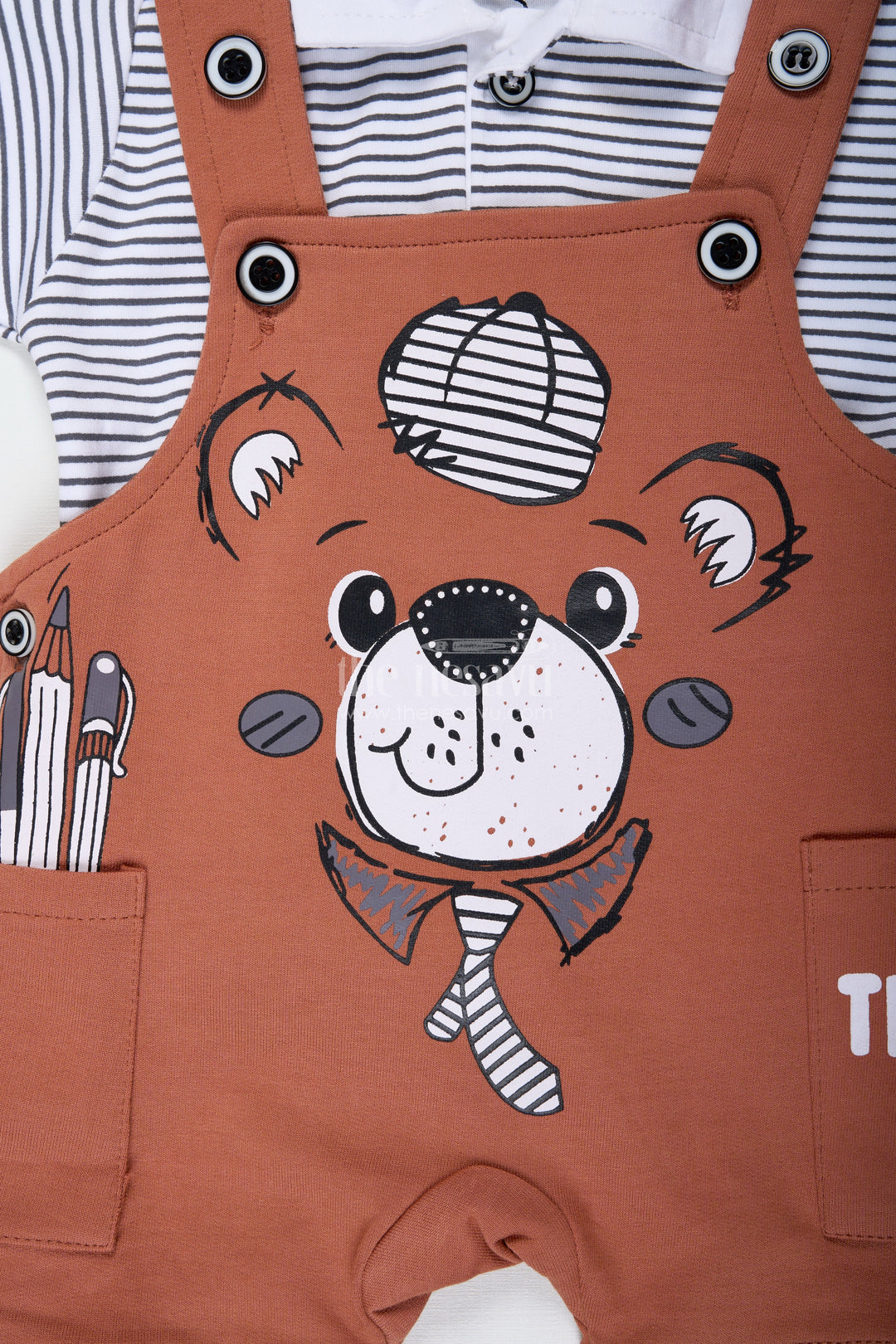 The Nesavu Boys Casual Set Newborn Teddy Bear Out Fit for Boys in Cotton with Animal Digital Print and Short Sleeve Tee Set Nesavu Nesavu Cotton Newborn Teddy Bear Outfit Boys Animal Print Striped Tee Set