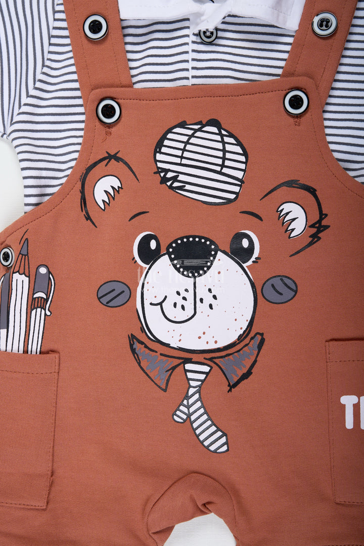 The Nesavu Boys Casual Set Newborn Teddy Bear Out Fit for Boys in Cotton with Animal Digital Print and Short Sleeve Tee Set Nesavu Nesavu Cotton Newborn Teddy Bear Outfit Boys Animal Print Striped Tee Set