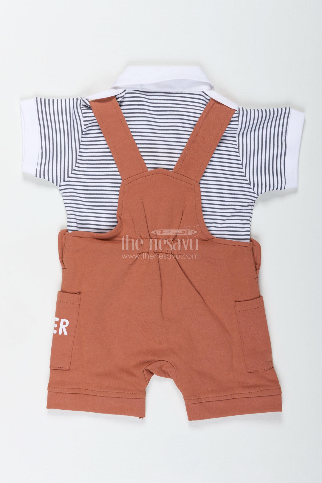 The Nesavu Boys Casual Set Newborn Teddy Bear Out Fit for Boys in Cotton with Animal Digital Print and Short Sleeve Tee Set Nesavu Nesavu Cotton Newborn Teddy Bear Outfit Boys Animal Print Striped Tee Set