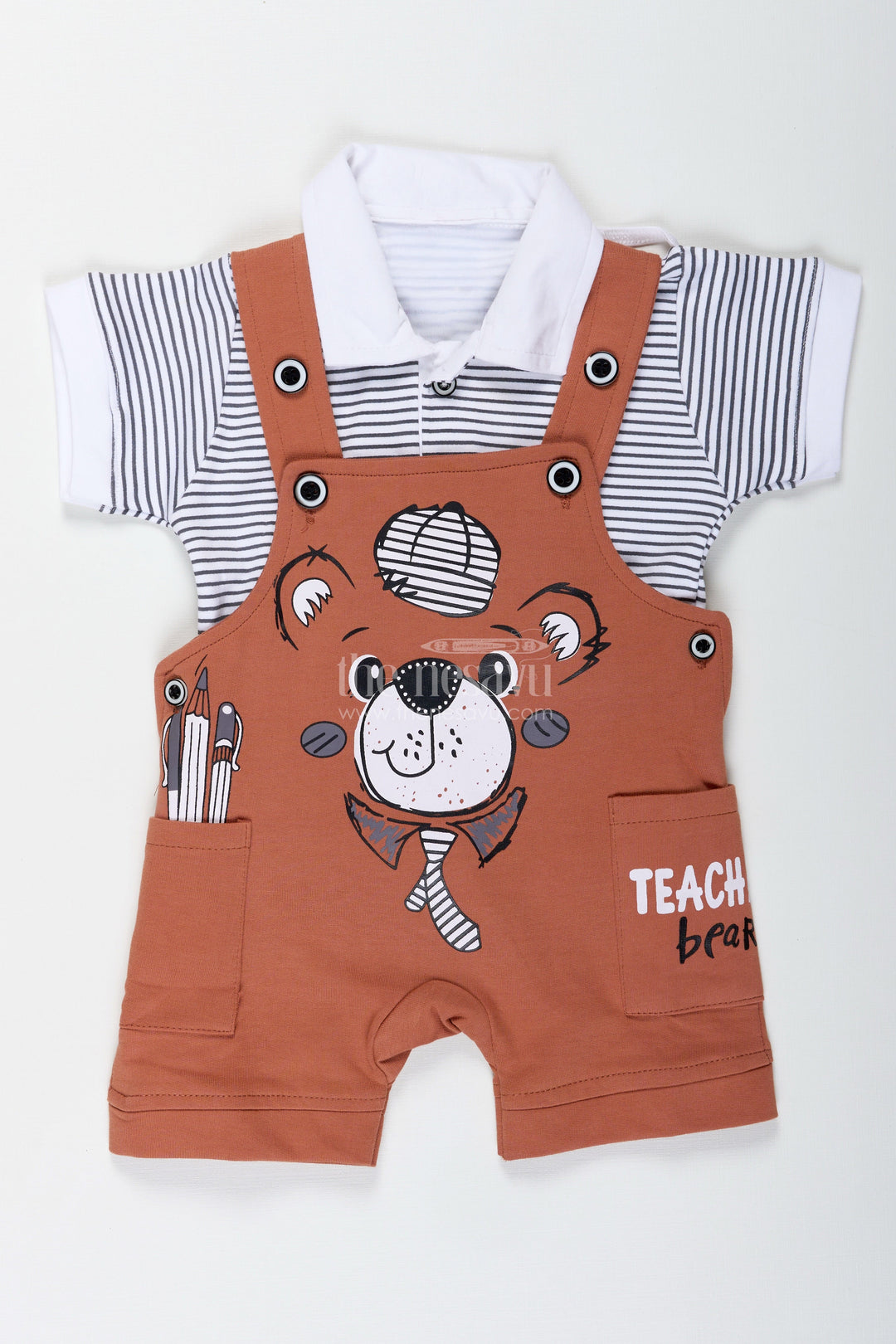 The Nesavu Boys Casual Set Newborn Teddy Bear Out Fit for Boys in Cotton with Animal Digital Print and Short Sleeve Tee Set Nesavu Nesavu Cotton Newborn Teddy Bear Outfit Boys Animal Print Striped Tee Set