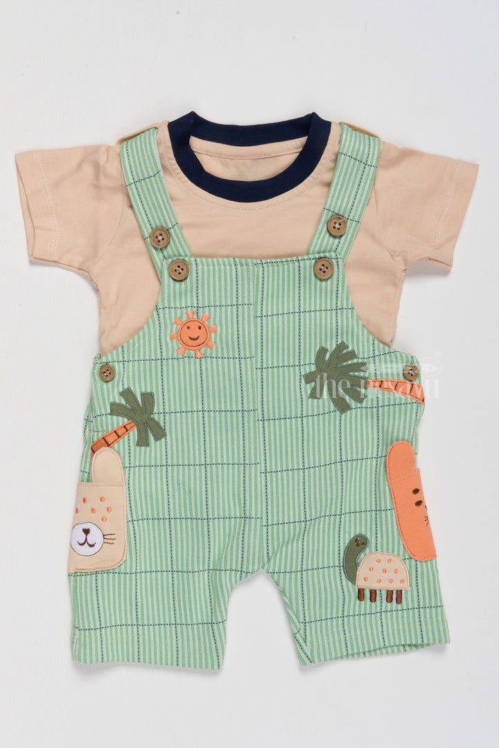 The Nesavu Baby Casual Sets Newborn Warm Outfits Green Jungle Theme Dungaree with Beige T-Shirt Nesavu 14 (6M) / Green BCS191A-14 Newborn Warm Outfits Green Jungle Theme Dungaree Beige T-Shirt | The Nesavu