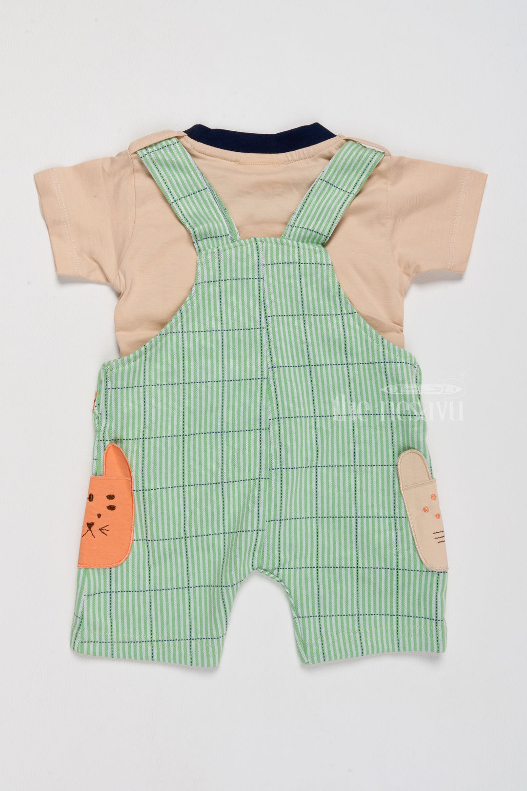 The Nesavu Baby Casual Sets Newborn Warm Outfits Green Jungle Theme Dungaree with Beige T-Shirt Nesavu Newborn Warm Outfits Green Jungle Theme Dungaree Beige T-Shirt | The Nesavu