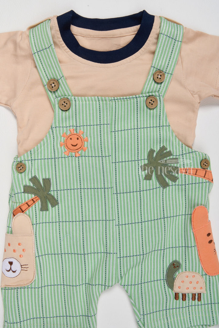 The Nesavu Baby Casual Sets Newborn Warm Outfits Green Jungle Theme Dungaree with Beige T-Shirt Nesavu Newborn Warm Outfits Green Jungle Theme Dungaree Beige T-Shirt | The Nesavu