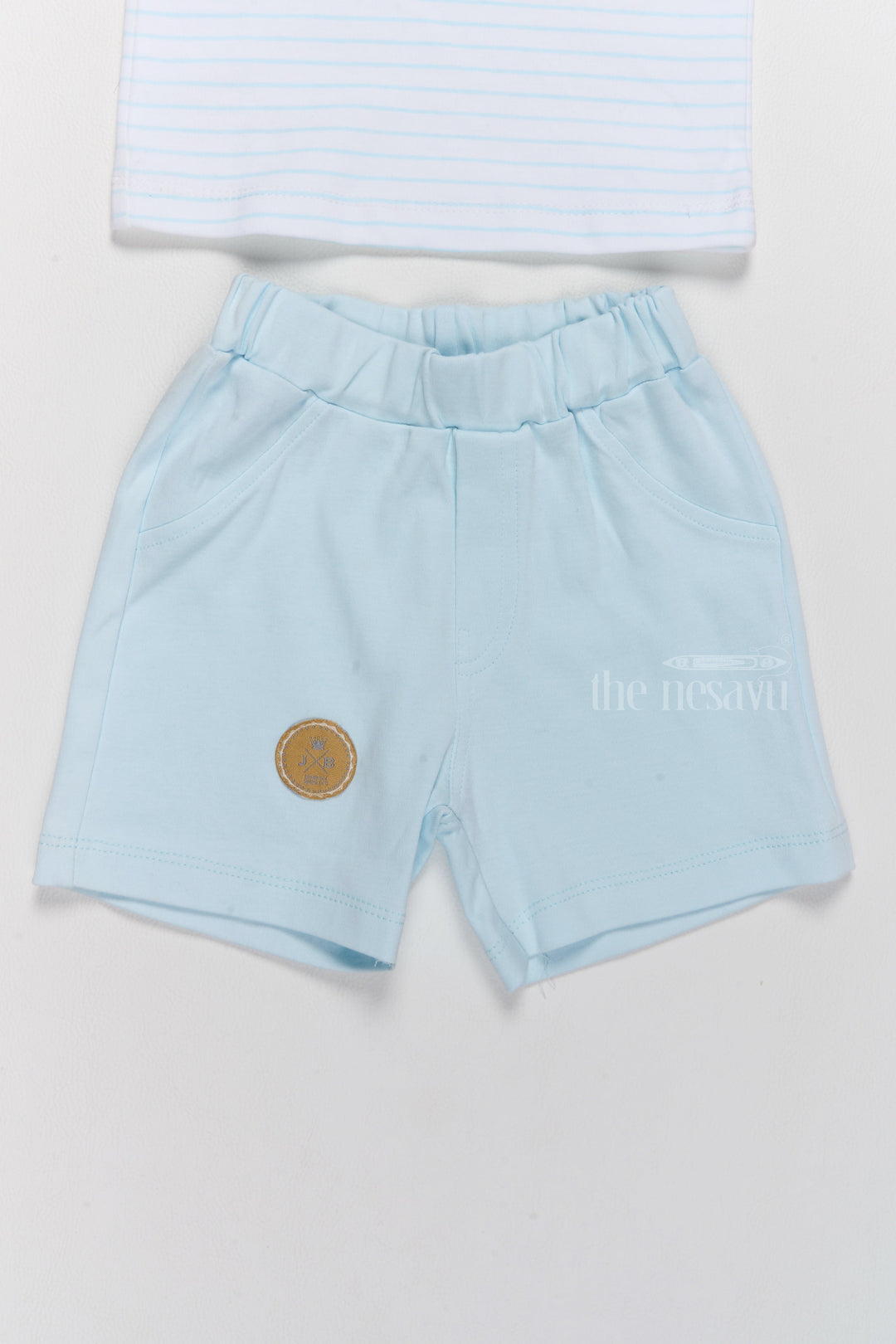 The Nesavu Baby Casual Sets Newborn Winter Wear Blue Cotton Shorts Set with Tie and Bear Applique Nesavu Newborn Winter Wear Blue Cotton Shorts Set Tie Bear Applique | The Nesavu