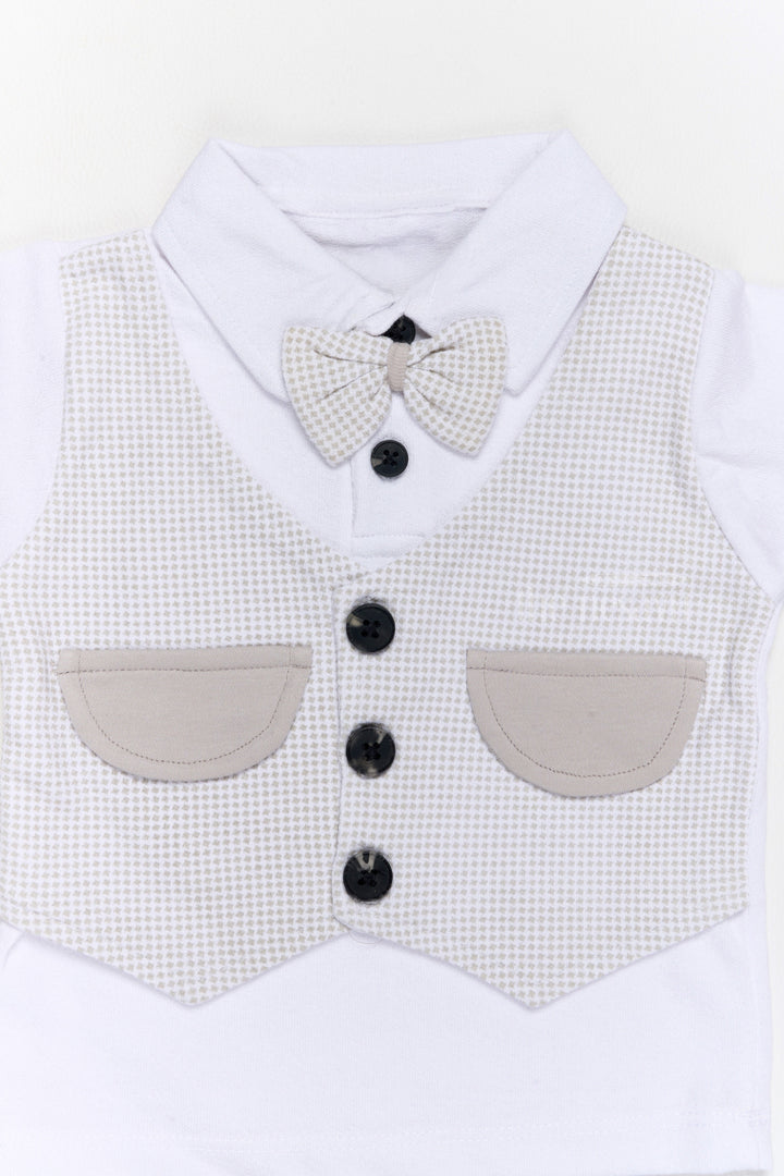 The Nesavu Baby Casual Sets Newborn Winter Wear Cotton Two-Piece Grey Outfit with Bowtie and Shorts Nesavu Newborn Winter Wear Cotton Two-Piece Outfit Grey Vest Bowtie | The Nesavu